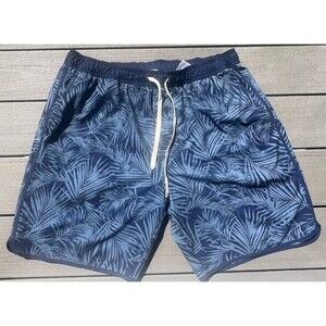 Fair Harbor Shorts Swim Trunks Palm Leaf Tree Lined Men Size 2XL Blue Drawstring